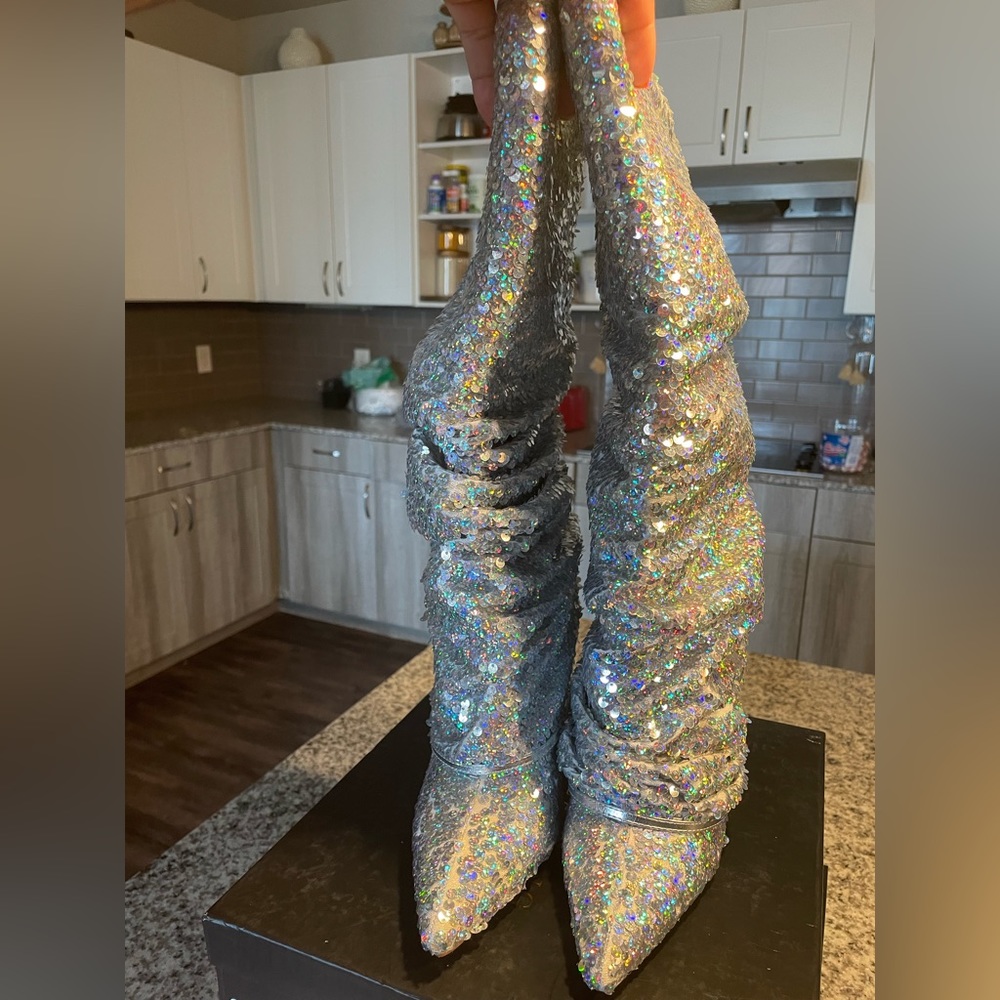 Fully covered multi colored sequin boots with slouching. Size 8 Never worn
